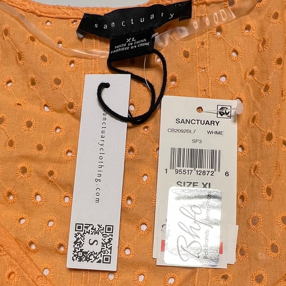 ❤️💙💛 Sanctuary Melon V Neck Eyelet Ruched Top Blouse Shirt NWT - Picture 8 of 8